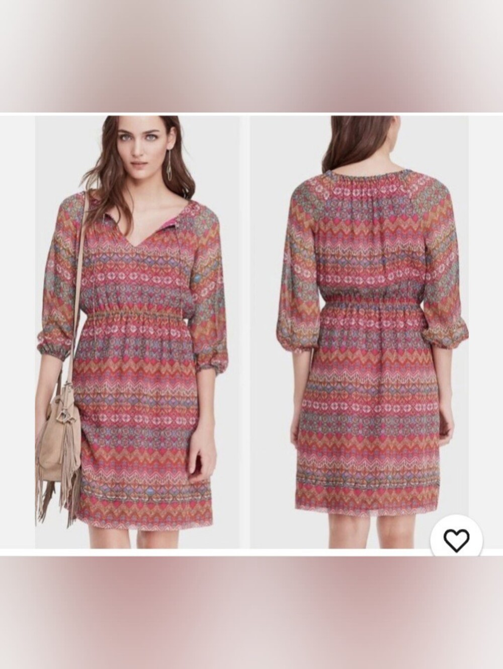 Diane Von Furstenberg Pink and Green Long Sleeve Dress, sz 2